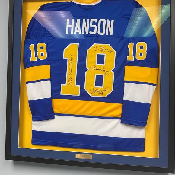 Collectors Framed Hanson Brothers Jersey and Autographs - Picture 1 of 1